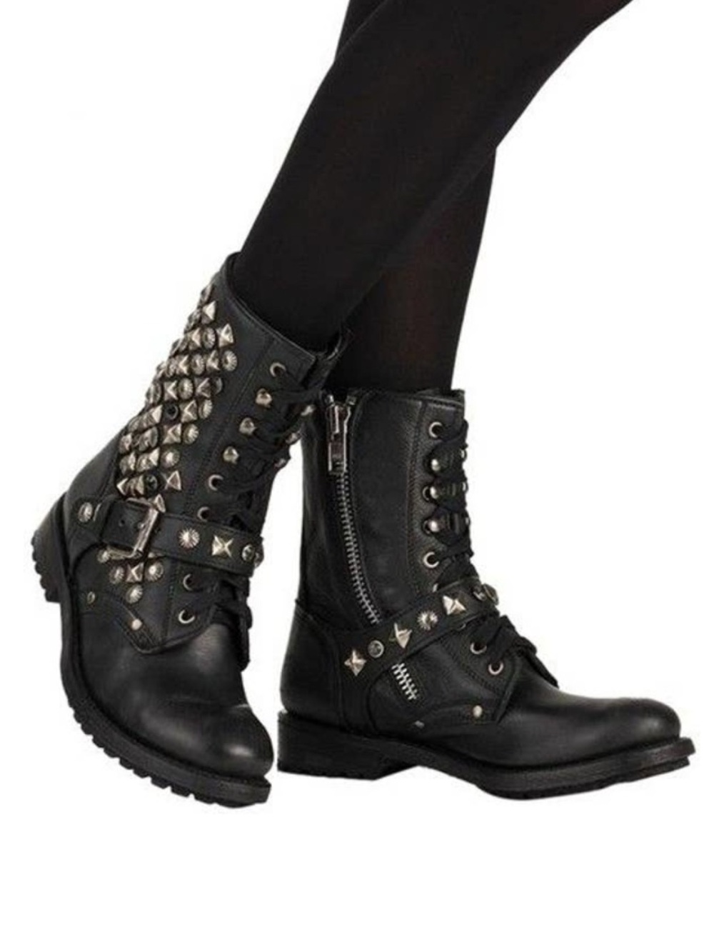 NWOB Ash Ryanna Embellished Leather Combat Boots - Picture 4 of 15